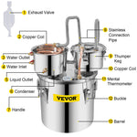 19L distillation apparatus, copper tube, with built-in thermometer, suitable for the production of alcohol, essential oils, hydrosols and distilled water
