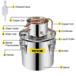 20L stainless steel still, copper tube, built-in thermometer, with high efficiency and excellent cooling performance, allowing to produce alcohol and distil water.
