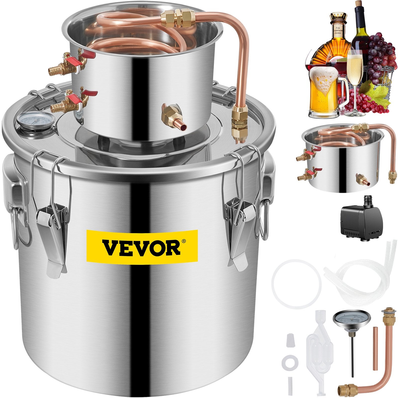 30L stainless steel distillation kit for distillation of alcohol, essential oils, with water pump