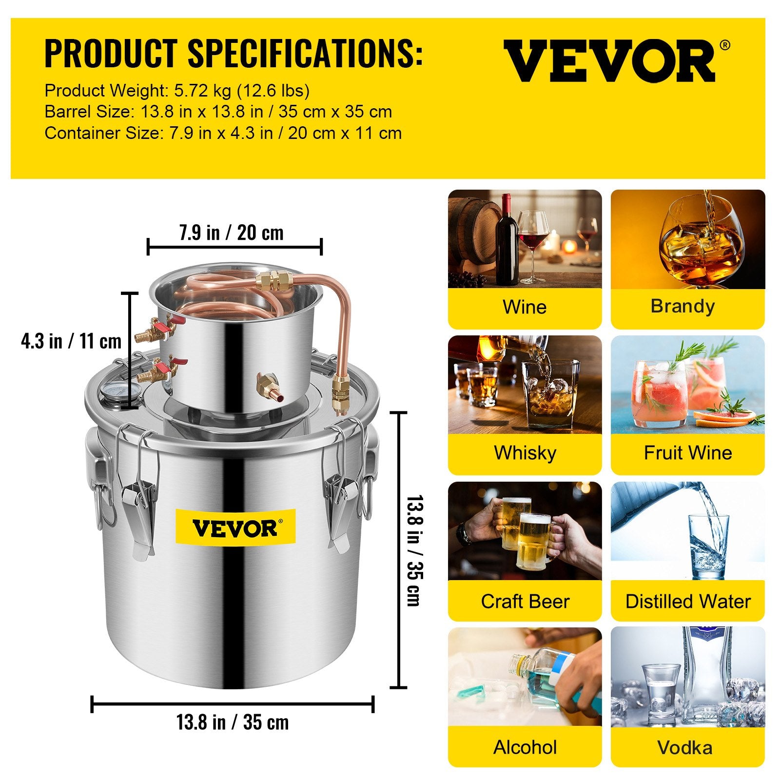30L stainless steel distillation kit for distillation of alcohol, essential oils, with water pump