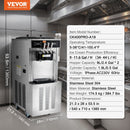 VEVOR komerciālā mīkstā saldējuma mašīna, 34-44 L/h ražība, 3 garšas, LED panelis