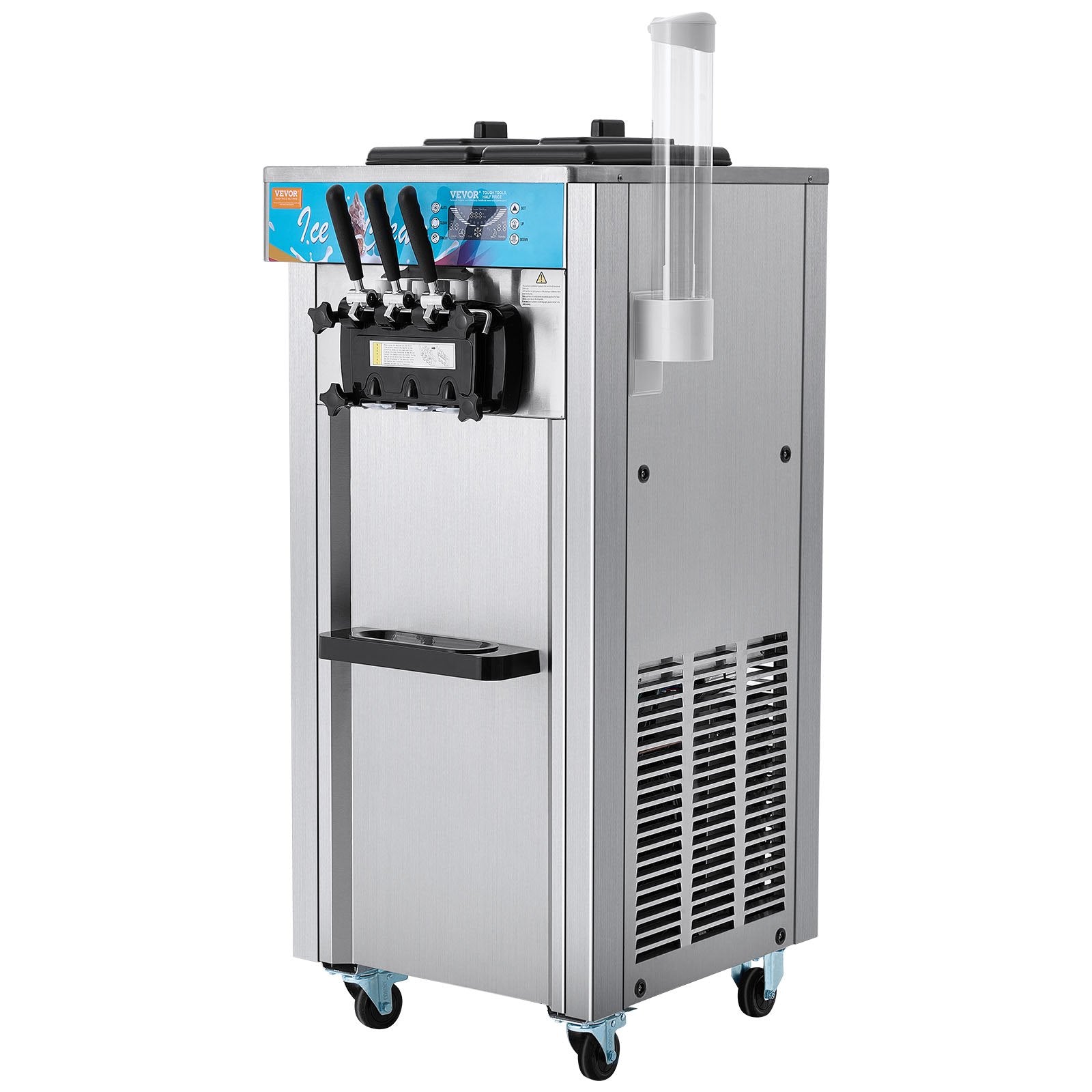 VEVOR komerciālā mīkstā saldējuma iekārta, 21–31 l/h jauda, 3 garšas