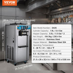 VEVOR komerciālā mīkstā saldējuma iekārta, 21–31 l/h jauda, 3 garšas