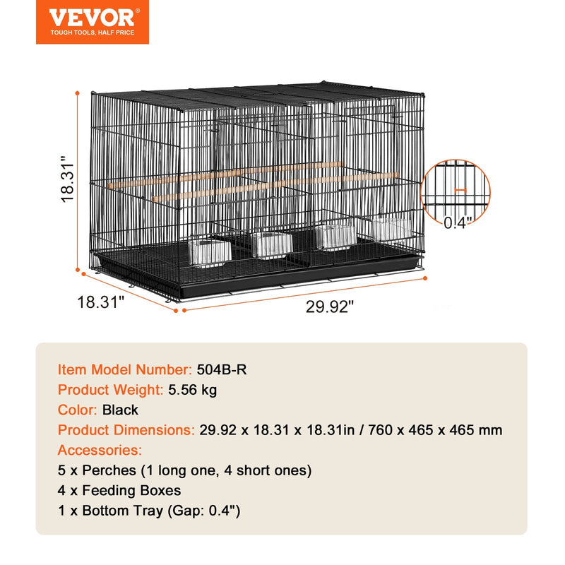 VEVOR 45,7 cm  putnu lidojuma būris ar starpsienu – melns metāla būris viļņpapagaiļiem