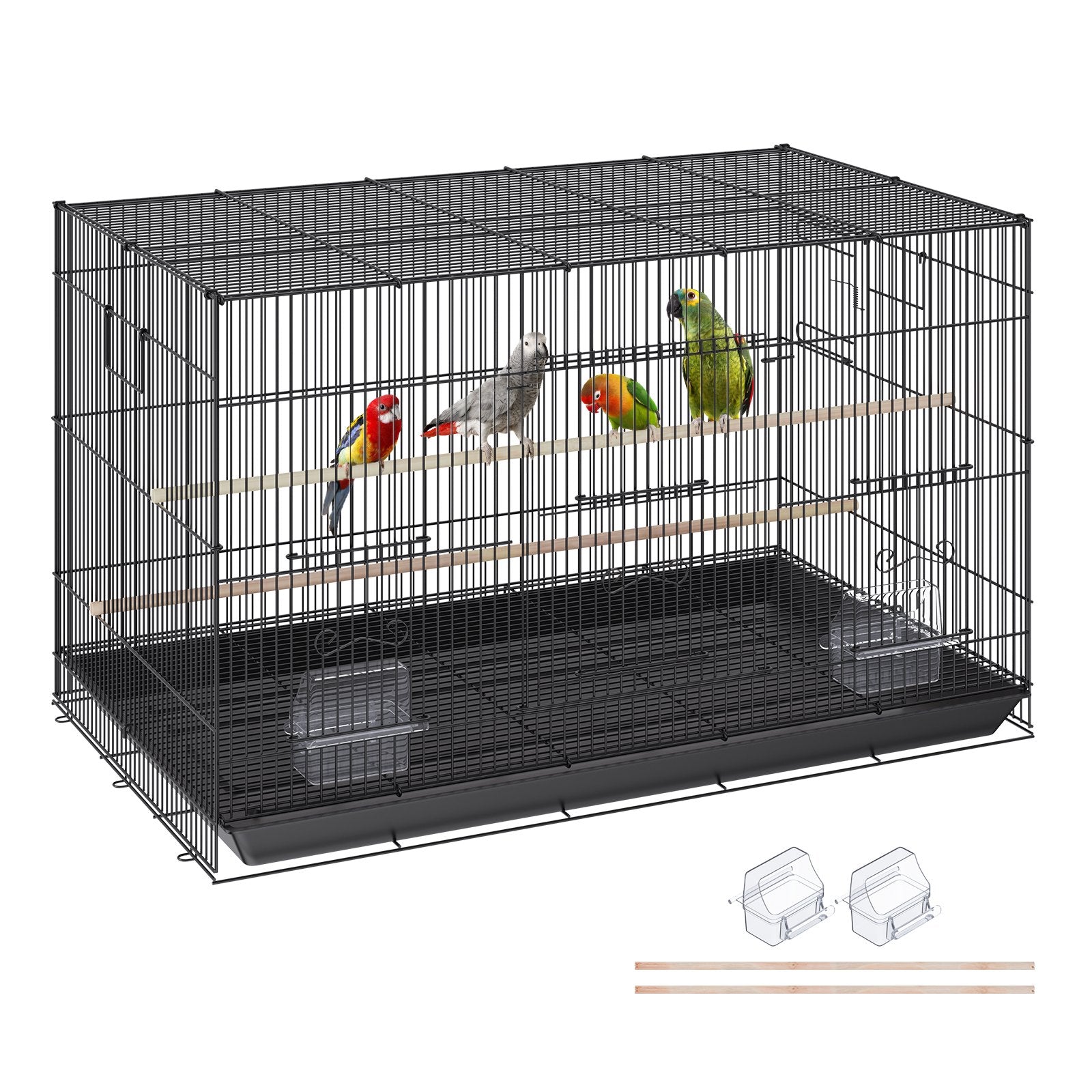 VEVOR 76 cm Putnu būris, metāla lielais parakeetu būris kokateiliem, maziem papagaiļiem, budžijiem, mīlestības putniem un kanārijputniem, mājdzīvnieku putnu būris ar ritenīšu stendu un paliktni