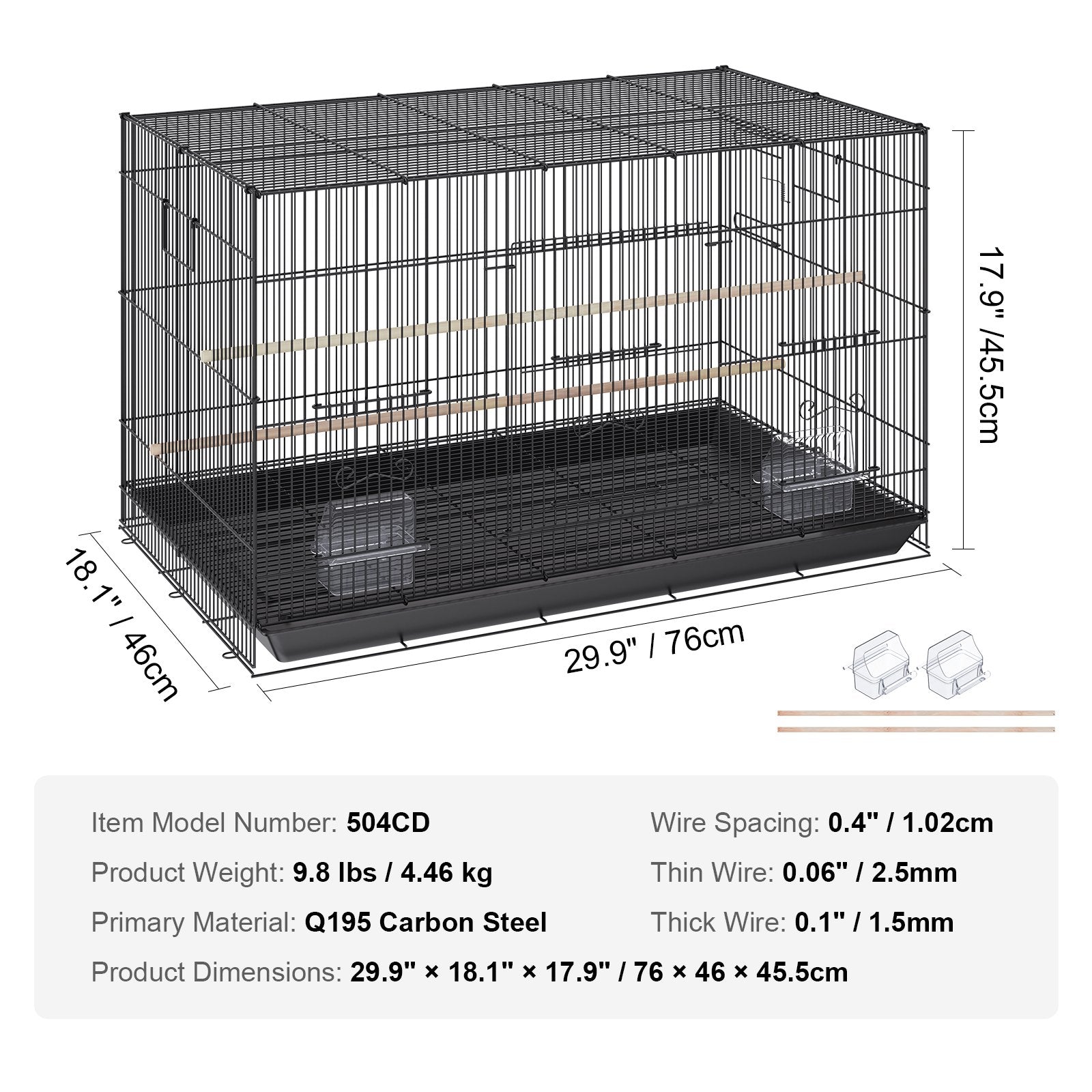 VEVOR 76 cm Putnu būris, metāla lielais parakeetu būris kokateiliem, maziem papagaiļiem, budžijiem, mīlestības putniem un kanārijputniem, mājdzīvnieku putnu būris ar ritenīšu stendu un paliktni