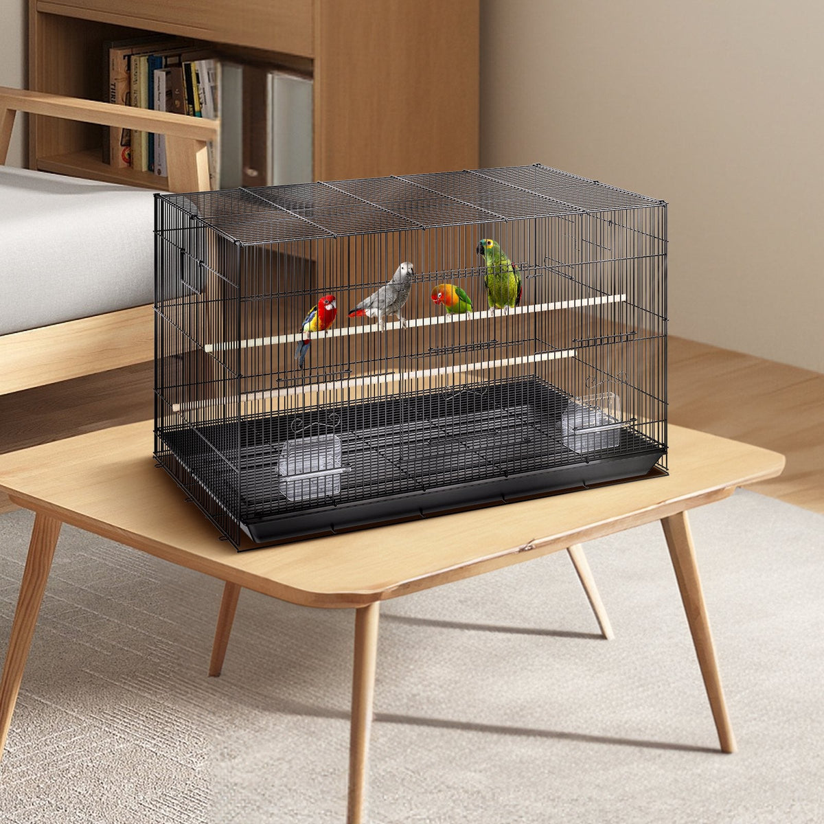VEVOR 76 cm Putnu būris, metāla lielais parakeetu būris kokateiliem, maziem papagaiļiem, budžijiem, mīlestības putniem un kanārijputniem, mājdzīvnieku putnu būris ar ritenīšu stendu un paliktni