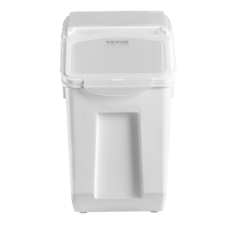 VEVOR rīsu un barības uzglabāšanas konteineru komplekts, 2 × 15 l un 2 × 20 l lieli hermētiski dozatoru konteineri ar riteņiem, virtuves graudu un putraimu tvertnes, mājdzīvnieku barības konteineri ar 4 mērbļodiņām, komplektā 4 gab.