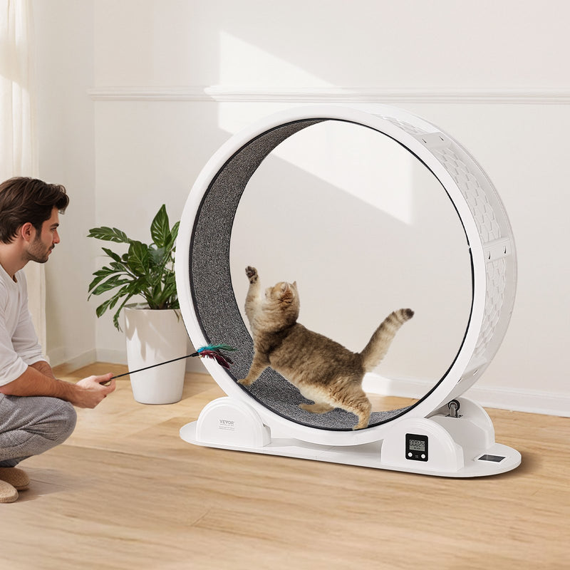 Kaķu treniņrats ar pedometru, 103,6 cm, ar bremzi un paklājētu skrejceļu, kluss skrejritenis telpām kaķiem līdz 13,6 kg, balts