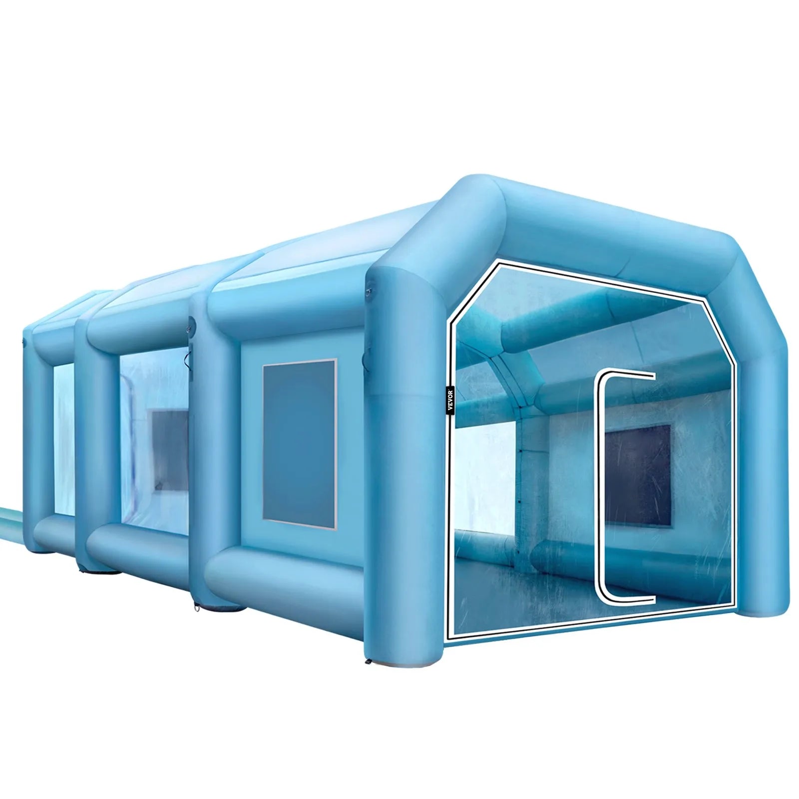 Uzpūšamā krāsošanas kabīne automašīnām 9 × 6 × 4 m ar filtru un 2 ventilatoriem