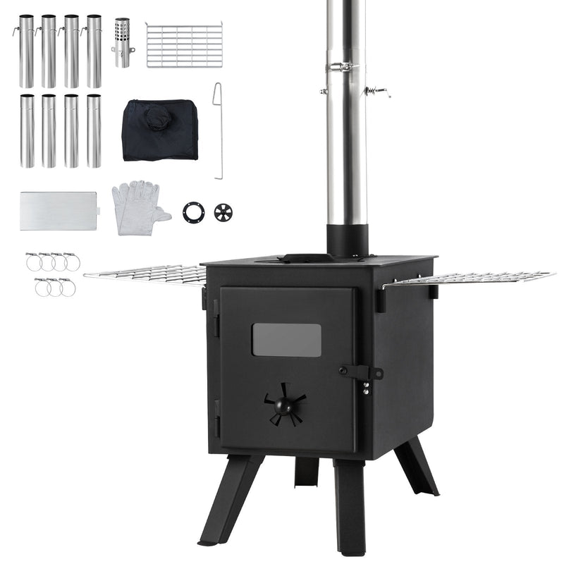 VEVOR pārnēsājama malkas krāsns ar skursteni, 220 cm, 22,9 l degkamera, 8 caurules