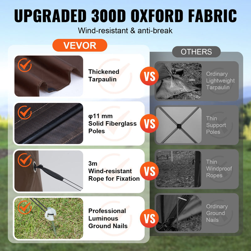 VEVOR 1.83 x 1.83 x 2.1 m awning - 4-post Pop-Up, sun protection and waterproof, brown