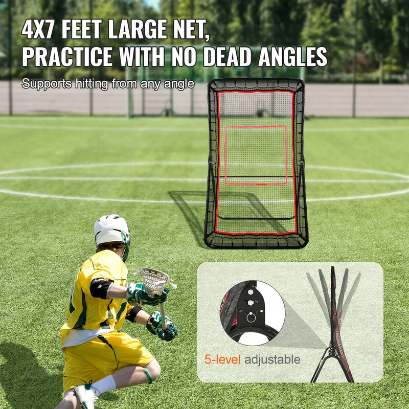 VEVOR Lakrosa atsitiena tīkls pagalmam, 1219,2 × 2133,6 mm volejbola atsitiena tīkls, Pitchback beisbola un softbola atgriešanas treniņu siets, regulējama leņķa metienu treniņu siena ar mērķi