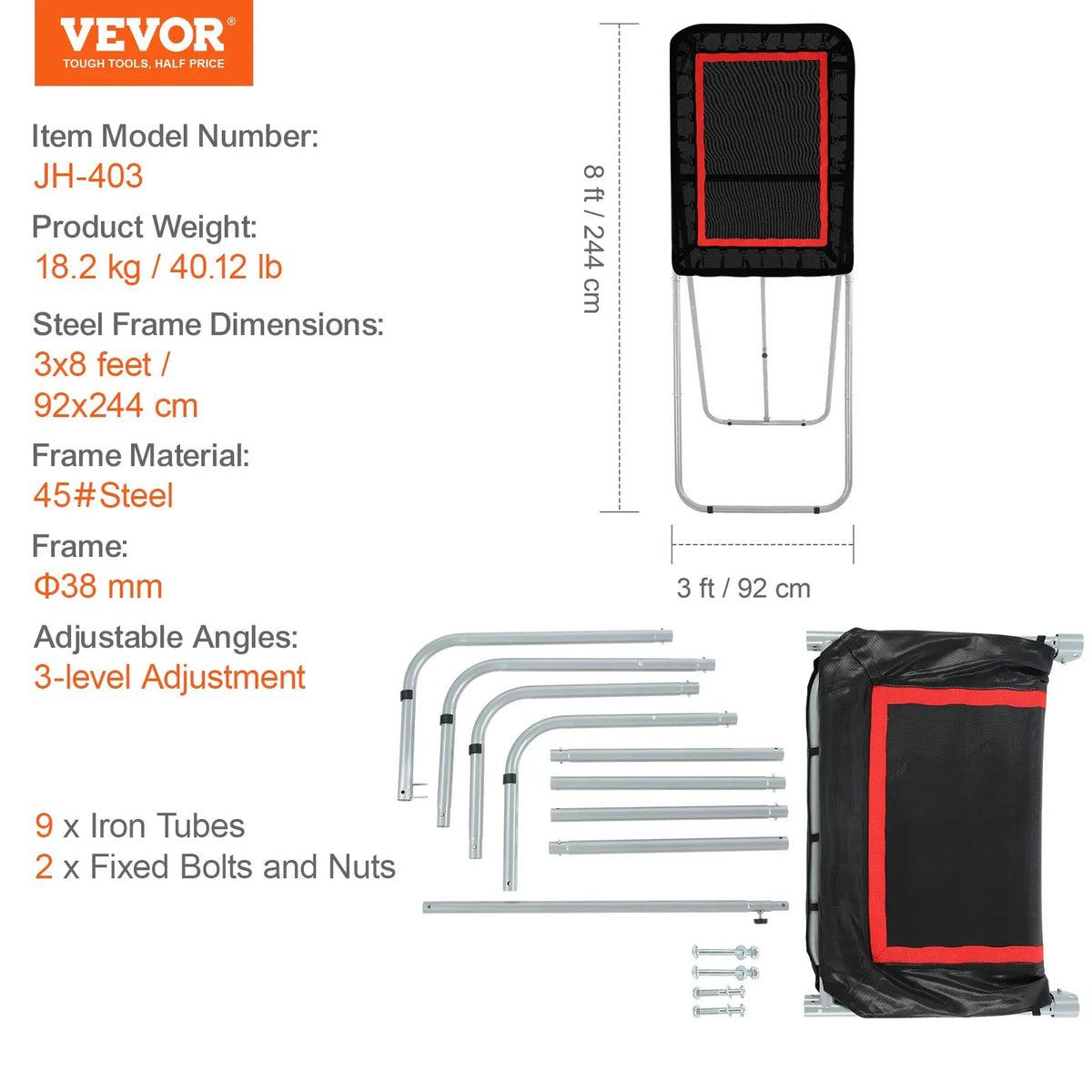 VEVOR Salokāms lakrosa atsitiena tīkls pagalmam, 914,4 × 1219,2 mm volejbola atsitiena tīkls, Pitchback beisbola un softbola atgriešanas treniņu siets, regulējama leņķa metienu treniņu siena, melns