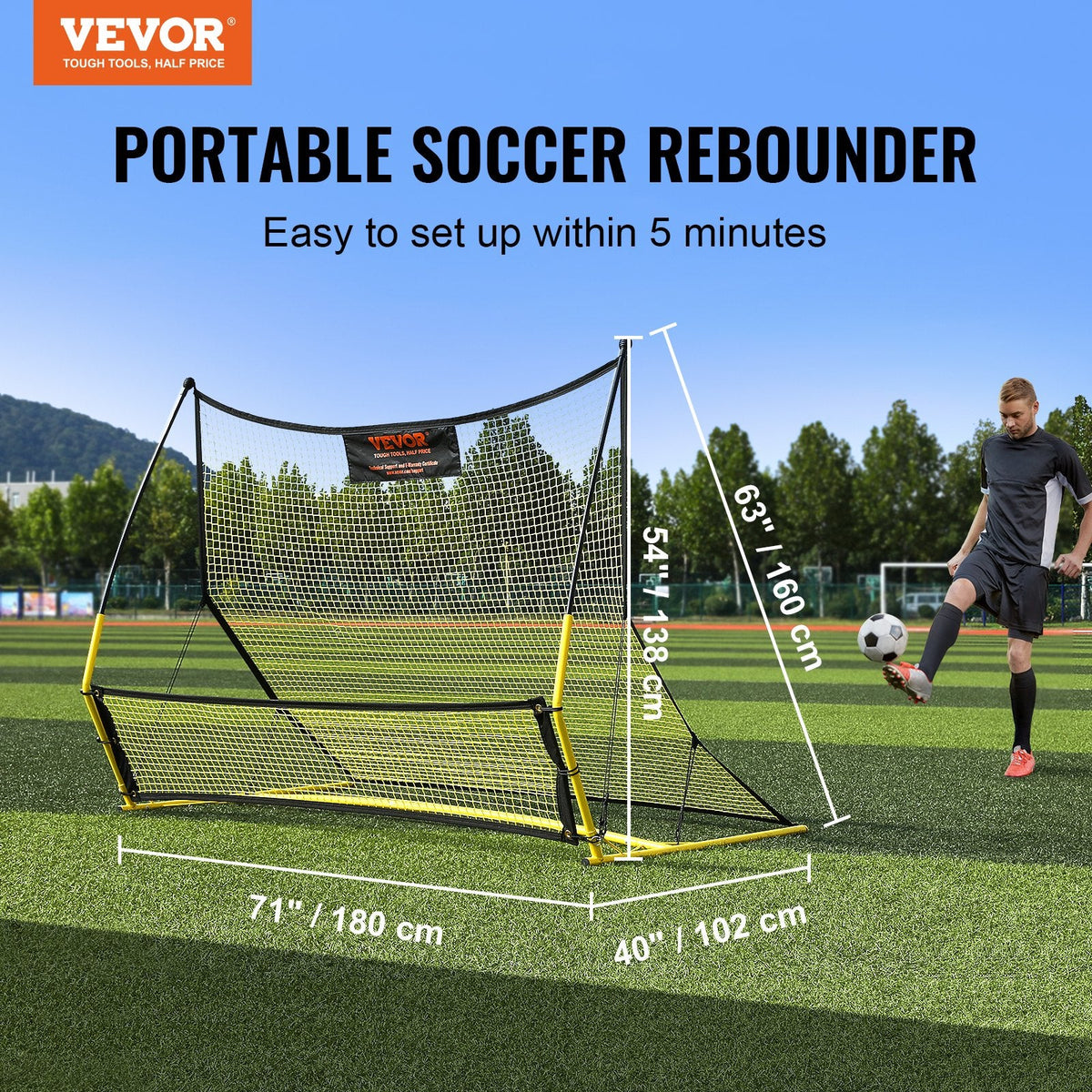 VEVOR 2-in-1 Pārnēsājamais futbola bumbas atgriezējs tīkls, 183 x 130 cm