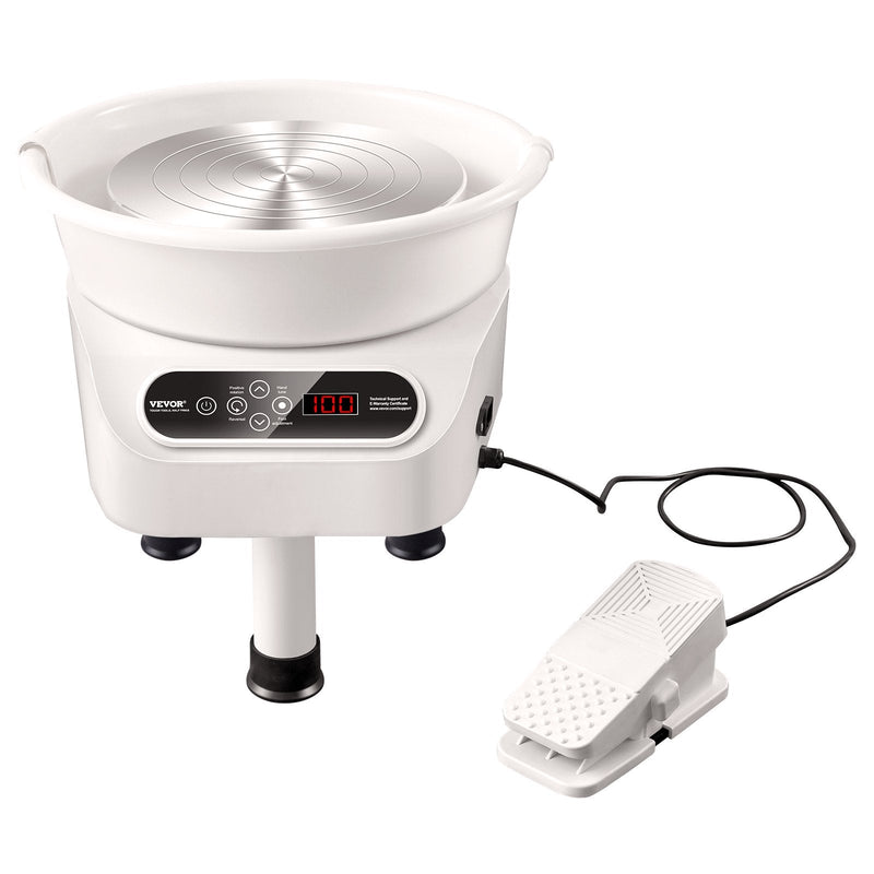 VEVOR 450W Keramikas Virpa – 28 cm Podniecības Ritenis ar Pieskārienjūtīgu Ekrānu un Kāju Pedāli, 450 W, 3 Kājām, Balta