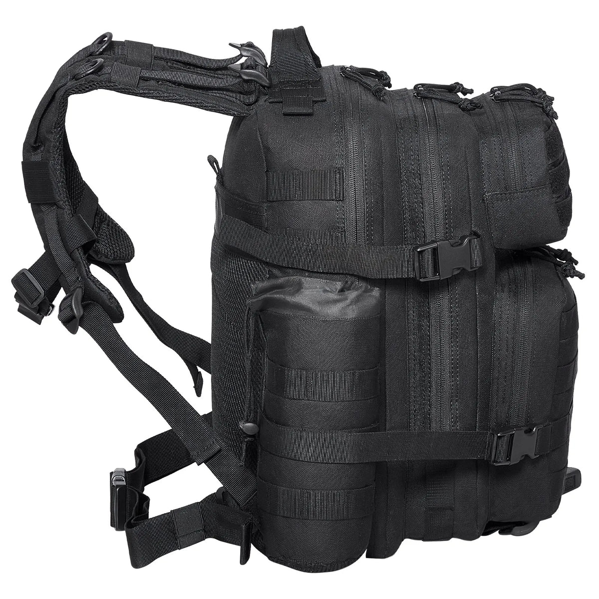 Taktiskā mugursoma 25 l, militāra tipa ar MOLLE sistēmu, 3 nodalījumiem, melna