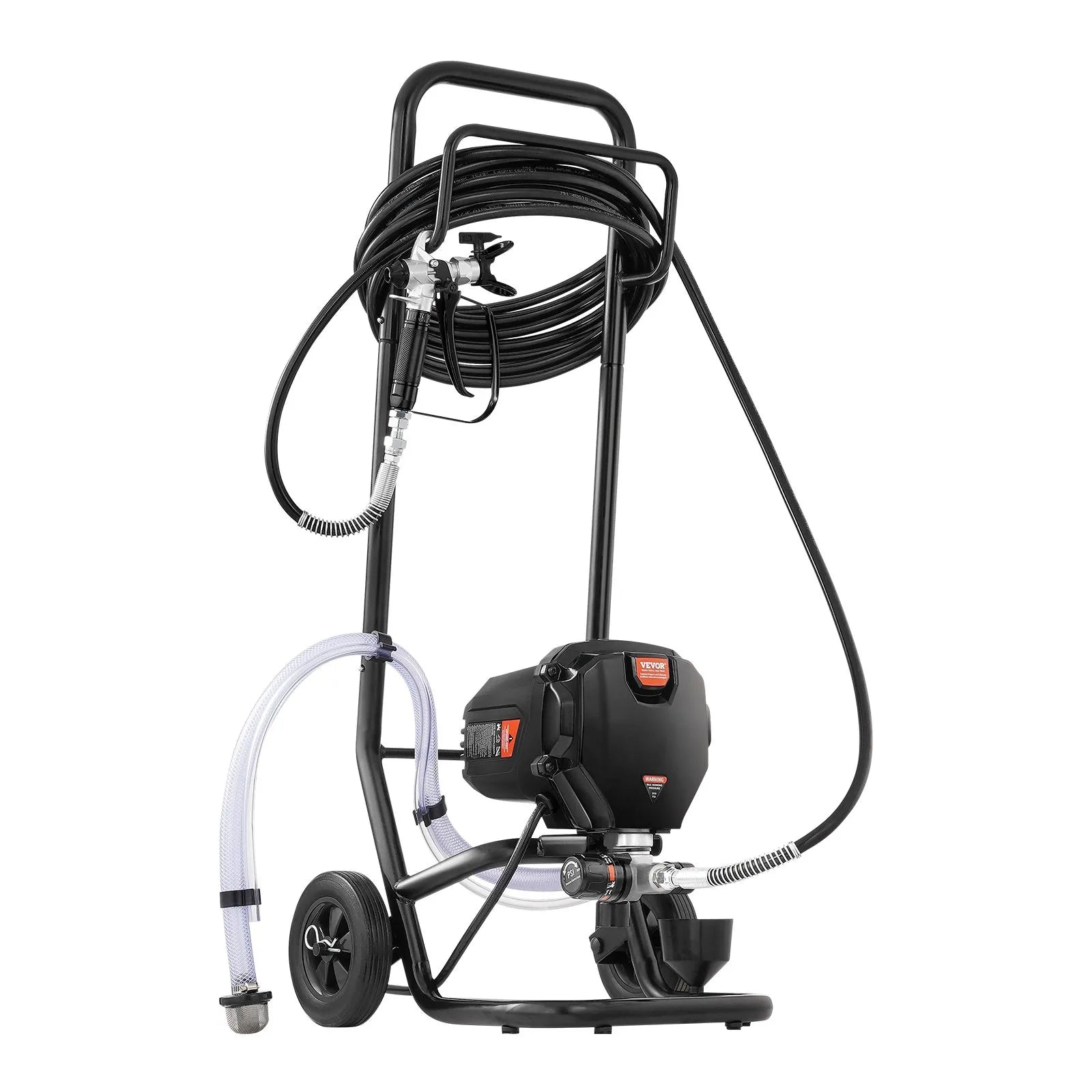 Stacionāra bezgaisa krāsošanas pistole ar ratiņiem, 750 W, 206 bar, augstas efektivitātes elektriskā krāsošanas ierīce smalkam un vienmērīgam pārklājumam, piemērota iekštelpu un āra mēbelēm, žogiem un citām virsmām