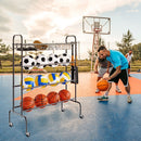 VEVOR 4 Līmeņu Ritošais Basketbola Treniņu Inventāra Statīvs, Sporta Aprīkojuma Uzglabāšanas Organizētājs ar Ritenīšiem, Āķiem un Groziem
