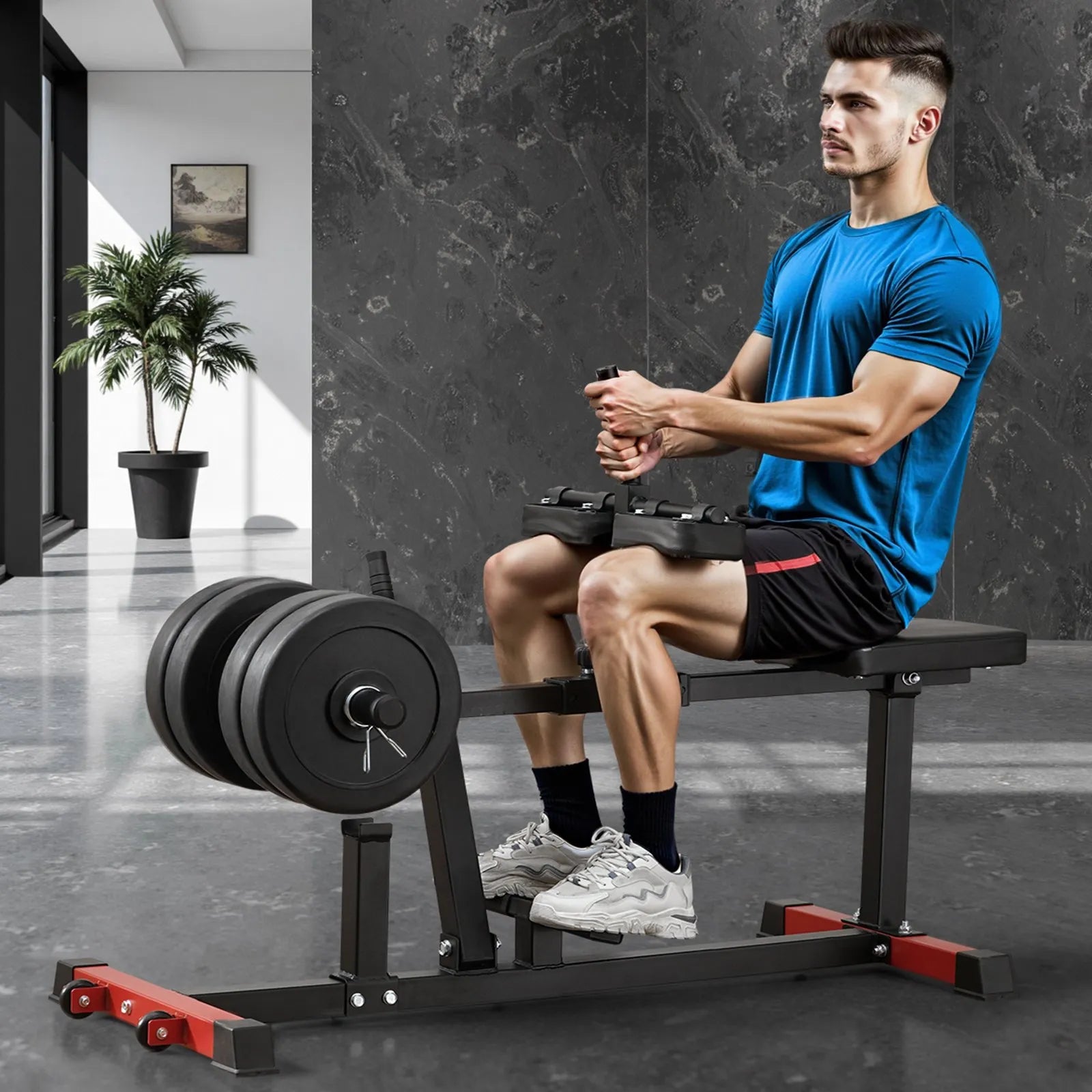 VEVOR sēdošais ikru trenažieris līdz 200 kg, ikru pacelšanas trenažieris mājas sporta zālei, kāju treniņu iekārta apakšējai ķermeņa daļai, piemērots 50 mm svaru diskiem