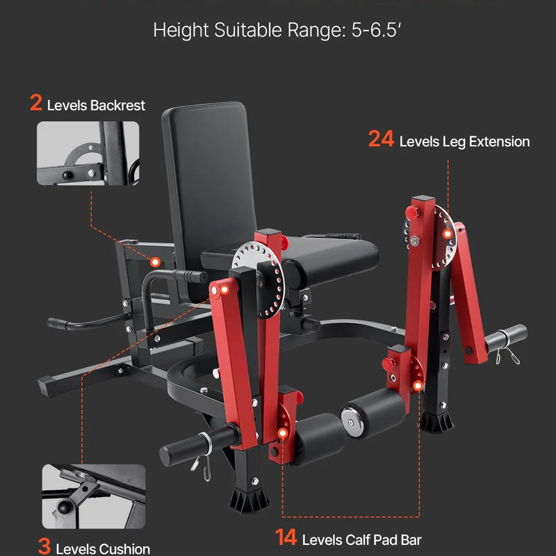 VEVOR kāju iztaisnošanas un saliekšanas trenažieris līdz 318 kg, sēdošais augšstilbu treniņu aprīkojums ar regulējamu konstrukciju, izturīgs mājas sporta zāles treniņu sols