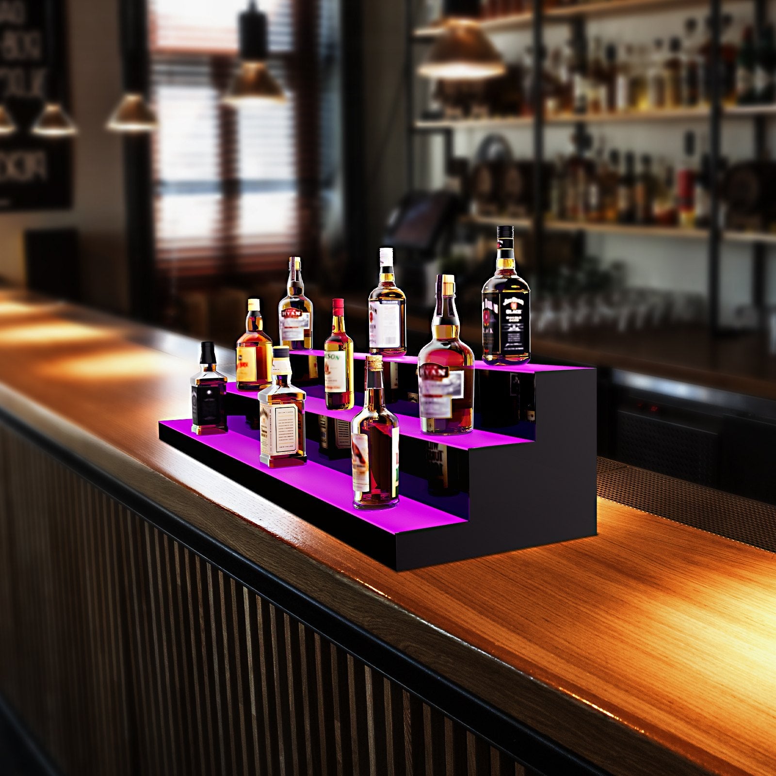 VEVOR LED apgaismotais alkohola pudeles displejs bāra plaukts ar RF un lietotnes kontroli, 152 cm, 3 līmeņi