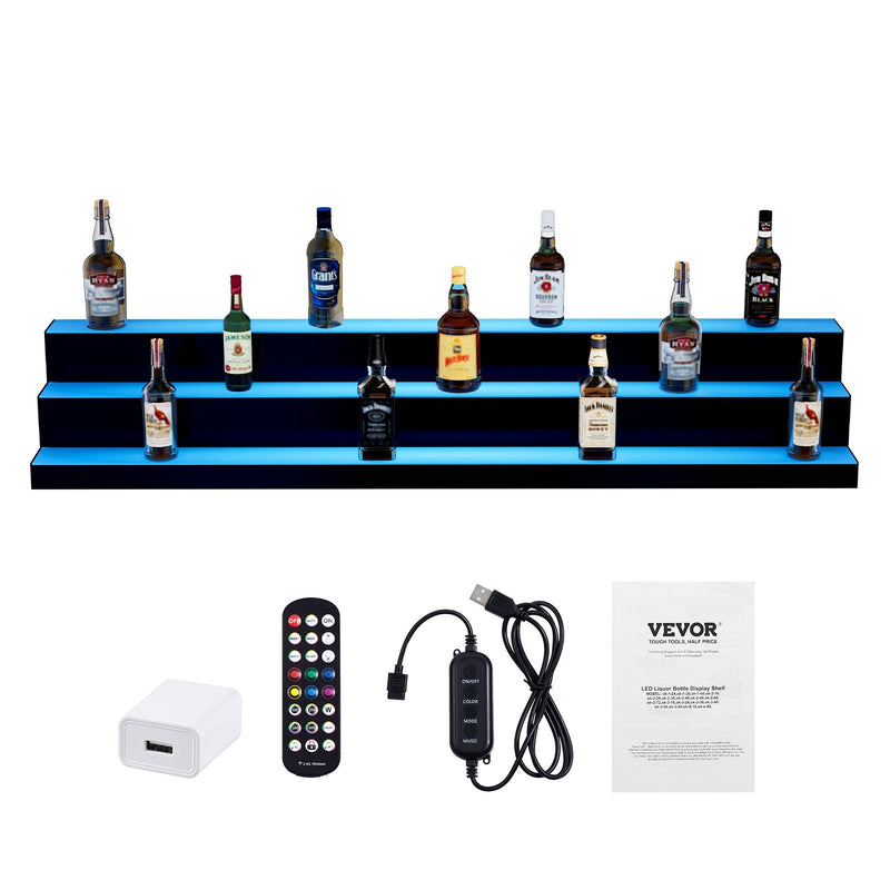 VEVOR LED apgaismotais alkohola pudeles displejs bāra plaukts ar RF un lietotnes kontroli, 152 cm, 3 līmeņi