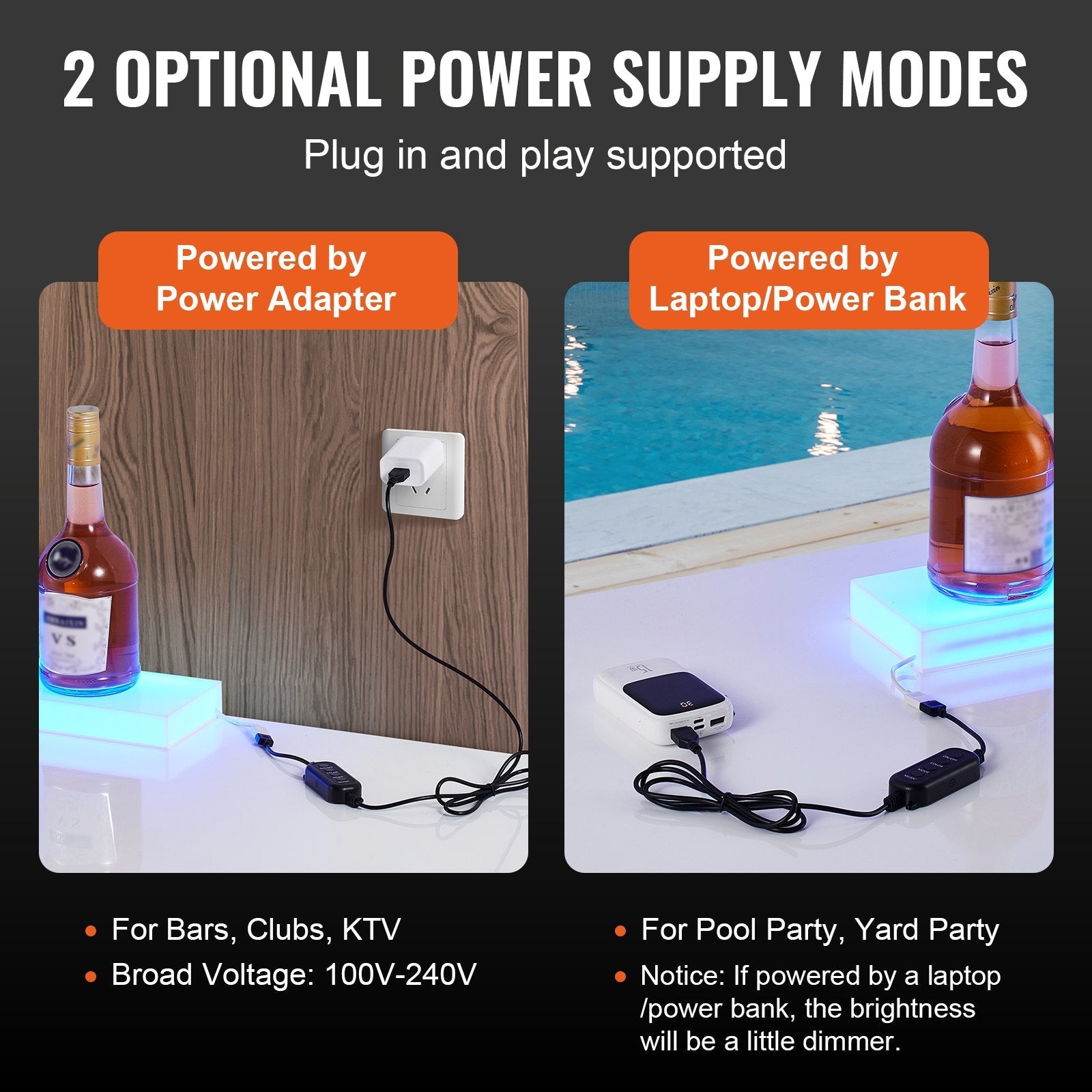 VEVOR sienas LED apgaismots alkohola pudeles displejs, mājas bāra plaukts, 61 cm