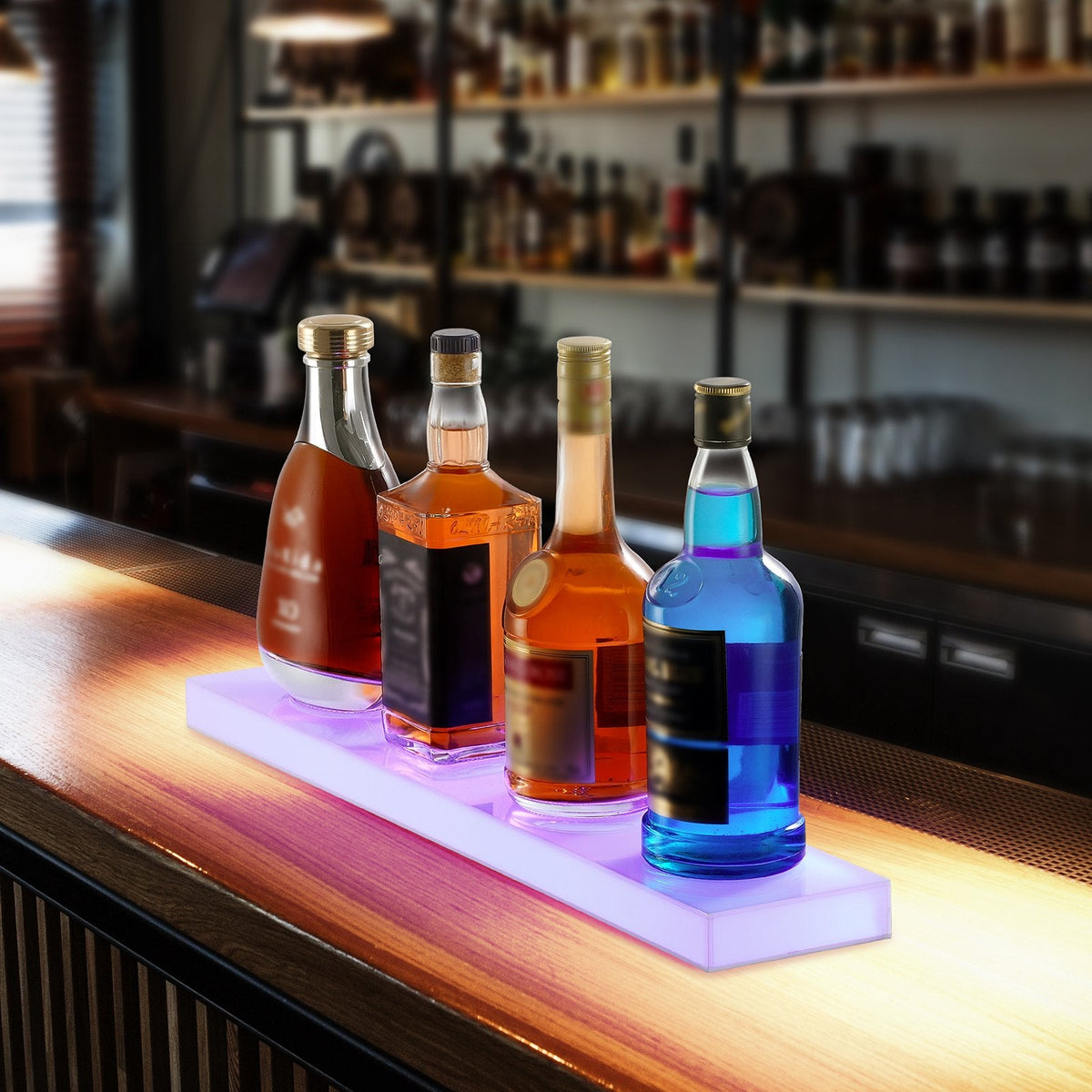 VEVOR sienas LED apgaismots alkohola pudeles displejs, mājas bāra plaukts, 61 cm