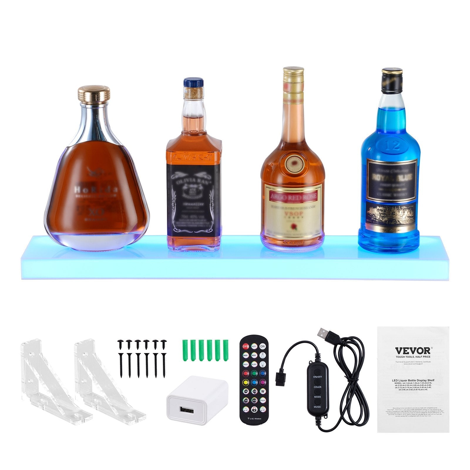 VEVOR sienas LED apgaismots alkohola pudeles displejs, mājas bāra plaukts, 61 cm