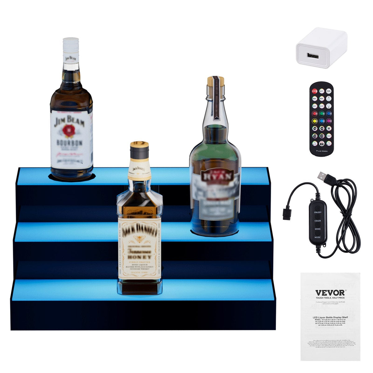 VEVOR LED apgaismots dzērienu pudeles displejs, 40 cm 3 pakāpju, RF un lietotnes vadība