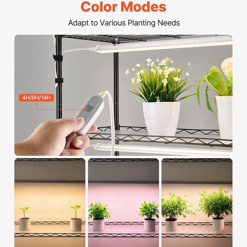 VEVOR 6 līmeņu iekštelpu augu plaukts ar riteņiem un 4/9/14 h taimeri, 180 cm metāla statīvs ar 150 W trīskrāsu pilna spektra audzēšanas gaismām, piemērots dīgstu audzēšanai