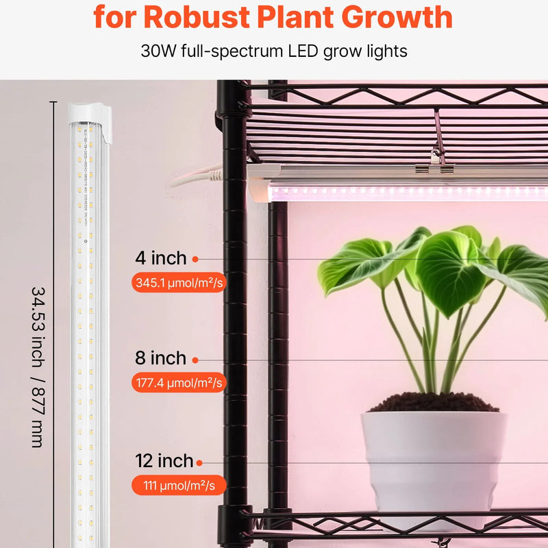 VEVOR 6 līmeņu iekštelpu augu plaukts ar riteņiem un taimeri, 180 cm metāla statīvs ar pilna spektra 150 W 3800 K audzēšanas gaismām, piemērots dīgstu audzēšanai