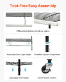 VEVOR 6 līmeņu iekštelpu augu plaukts ar riteņiem un taimeri, 180 cm metāla statīvs ar pilna spektra 150 W 3800 K audzēšanas gaismām, piemērots dīgstu audzēšanai