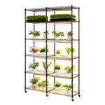 VEVOR 6 līmeņu divrindu augu plaukts ar riteņiem un taimeri, 180 cm metāla statīvs ar 200 W pilna spektra audzēšanas gaismām, piemērots dīgstu audzēšanai