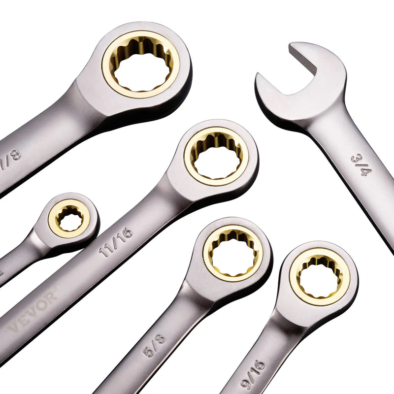 VEVOR Kombinēto atslēgu komplekts, 24 gab., SAE 6,35–22,2 mm un metrisks 8–19 mm ar organizatoru statīvu