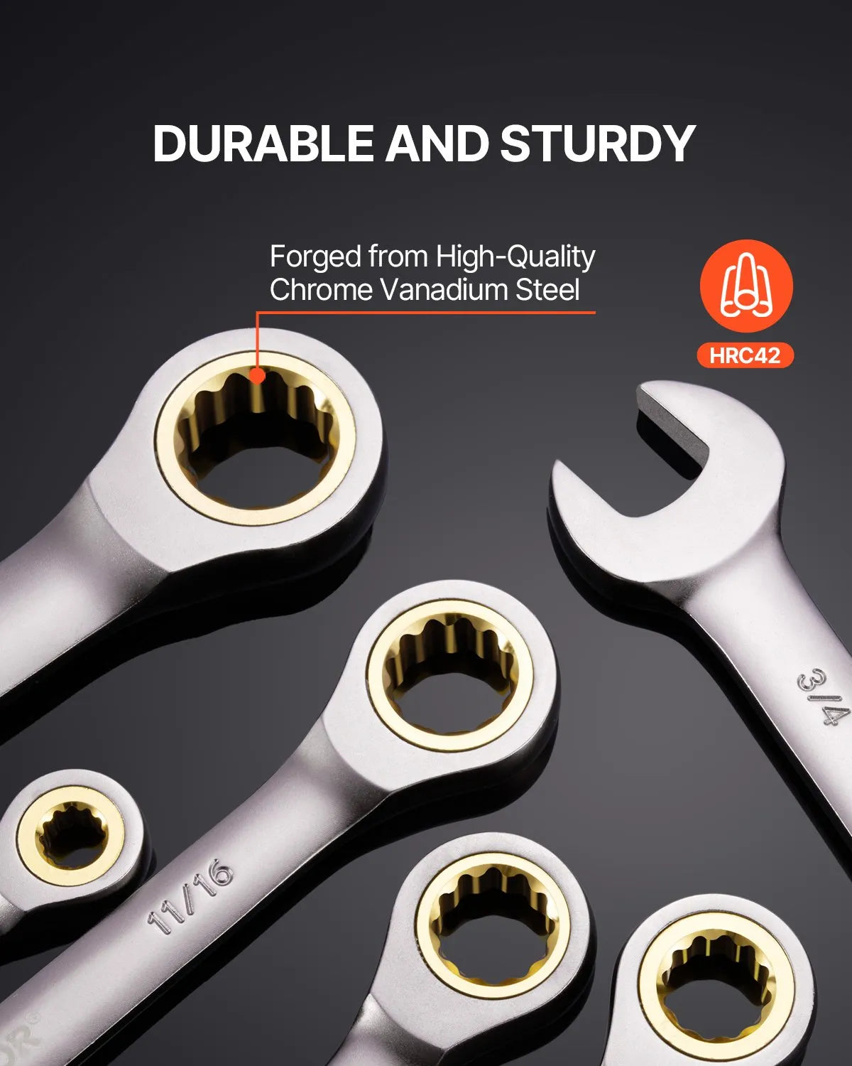 VEVOR Kombinēto atslēgu komplekts, 24 gab., SAE 6,35–22,2 mm un metrisks 8–19 mm ar organizatoru statīvu