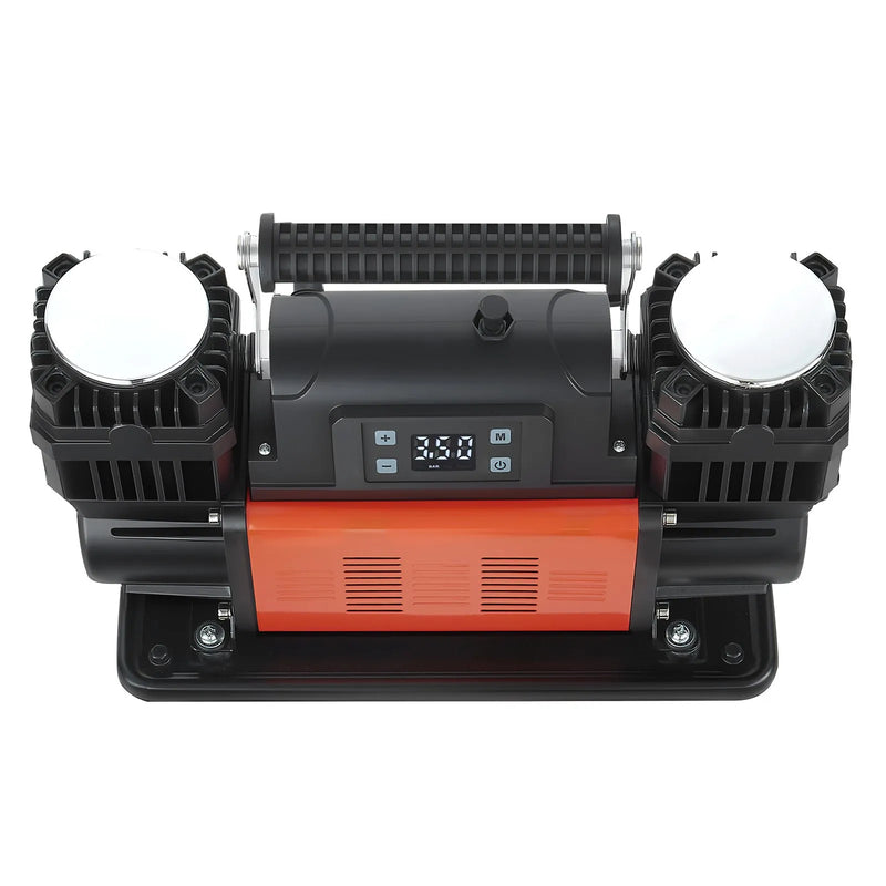 VEVOR divu cilindru lieljaudas gaisa kompresors, portatīvs riepu pumpis ar automātisku izslēgšanos, 300 l/min, 12 V, līdz 10,3 bar, bezceļu transportlīdzekļiem, ar LCD digitālo displeju un adapteriem automašīnām, SUV, 4×4 un kemperiem