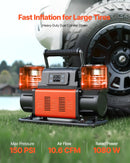 VEVOR divu cilindru lieljaudas gaisa kompresors, portatīvs riepu pumpis ar automātisku izslēgšanos, 300 l/min, 12 V, līdz 10,3 bar, bezceļu transportlīdzekļiem, ar LCD digitālo displeju un adapteriem automašīnām, SUV, 4×4 un kemperiem