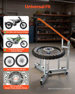 VEVOR motocikla un dual-sport riepu montāžas iekārta 406–533 mm riteņiem, 15/17/20/25 mm asīm, smagās klases riepu maiņas komplekts ar bortu atdalītāju, montāžas svirām, aizsarguzmavām un uzglabāšanas somu