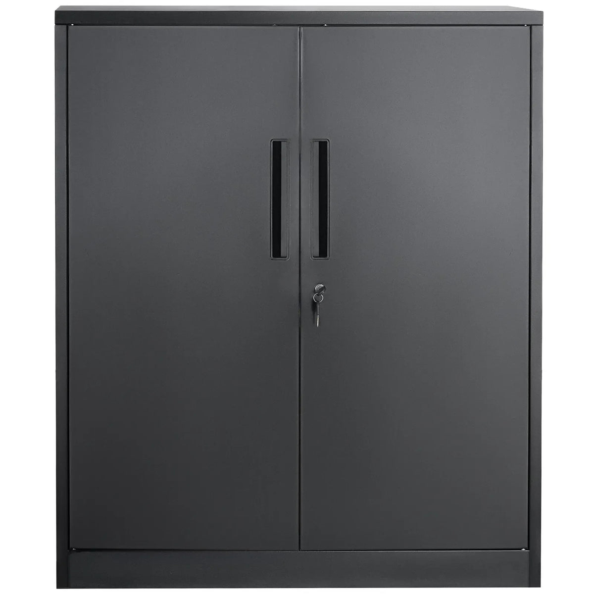 Metāla skapis ar 2 magnētiskām durvīm un 4 regulējamiem plauktiem, nestspēja 90 kg uz plaukta, slēdzams tērauda skapis ar 3 atslēgām, 107 cm, birojam, garāžai, mājai, melns