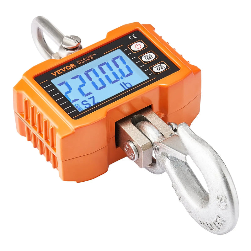 VEVOR Digitaalne kraanakaal 1000 kg, tööstuslik rippkaal kaugjuhtimispuldiga, alumiiniumist korpus ja LCD ekraan, suure täpsusega kaalud ehitus-, tööstus-, põllumajandus- ja jahinduskaalud, oranžikas