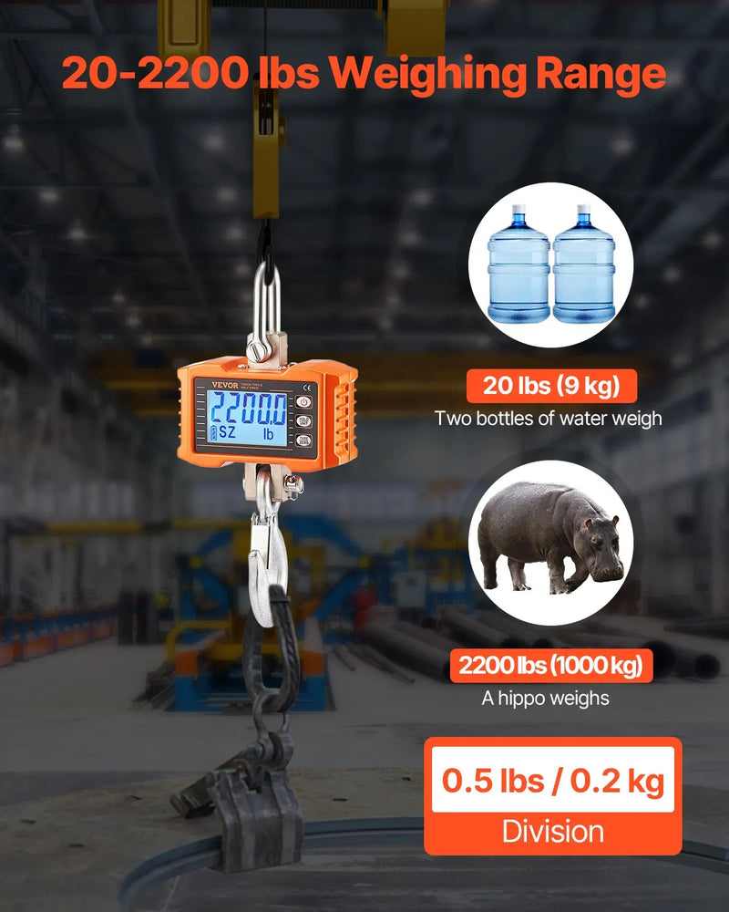 Seca Svari VEVOR Digitālie celtņa svari 1000 kg, industriālie piekaramie svari ar