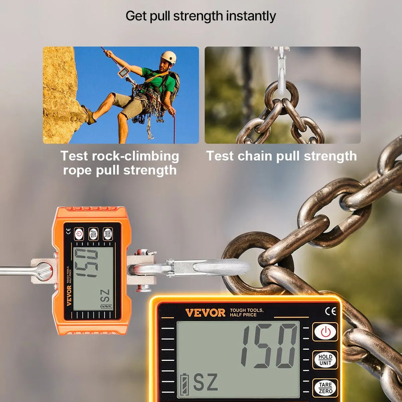 VEVOR Digitaalne kraanakaal 1000 kg, tööstuslik rippkaal kaugjuhtimispuldiga, alumiiniumist korpus ja LCD ekraan, suure täpsusega kaalud ehitus-, tööstus-, põllumajandus- ja jahinduskaalud, oranžikas