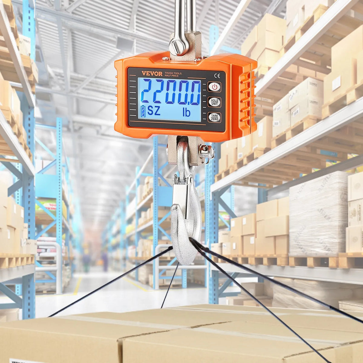 VEVOR Digitālie celtņa svari 1000 kg, industriālie piekaramie svari ar tālvadības pulti, alumīnija korpusu un LCD ekrānu, augstas precizitātes svari būvniecībai, rūpniecībai, saimniecībai un medībām, oranži