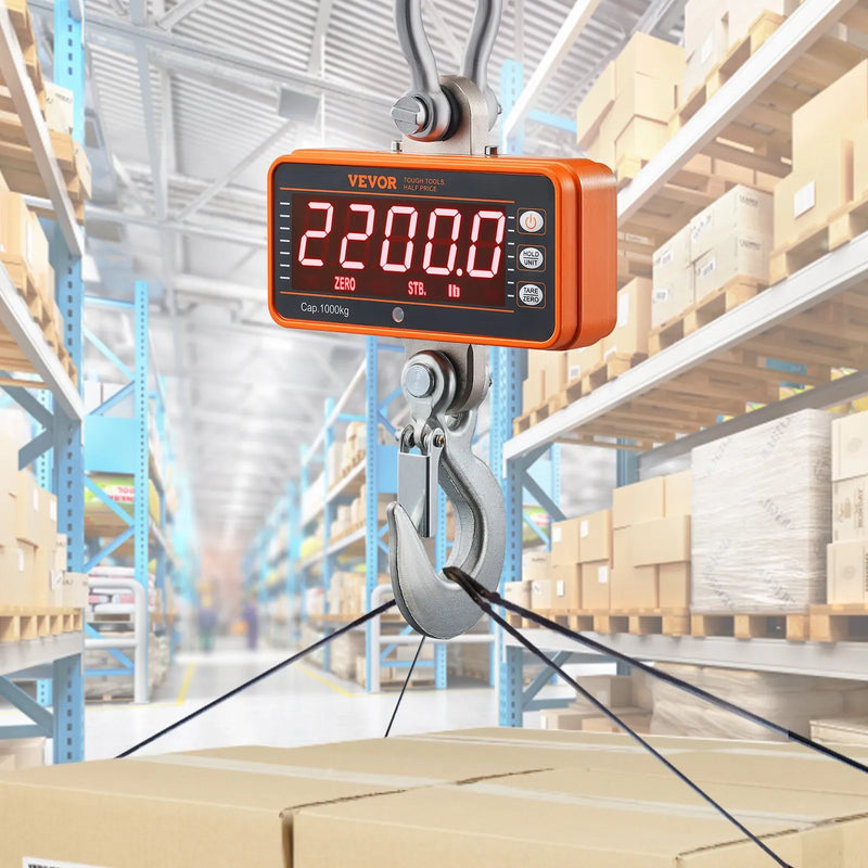 Digitālie celtņa svari, 1000 kg rūpnieciskie piekaramie svari ar tālvadības pulti, čuguna alumīnija korpuss un LED ekrāns, augstas precizitātes svari būvniecībai, rūpnīcām, saimniecībām un medībām, oranži