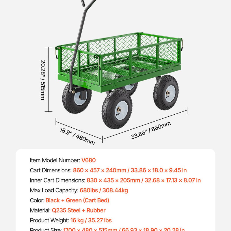 VEVOR Tērauda dārza ratiņi, 308 kg kravnesība, smagsvara modelis, 25 cm riepas