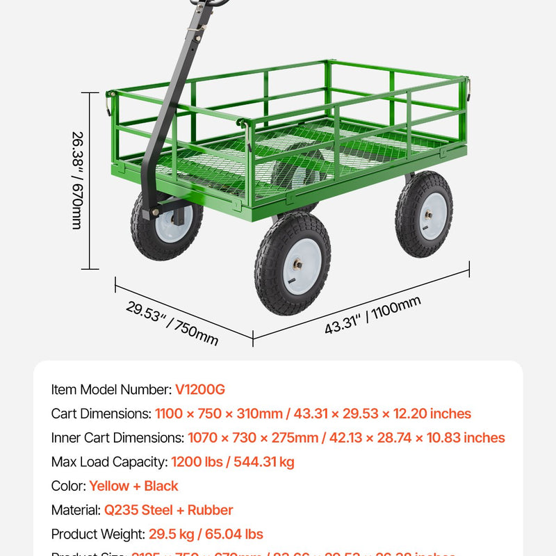 VEVOR Tērauda dārza ratiņi, 544 kg kravnesība, smagsvara modelis, 33 cm riepas