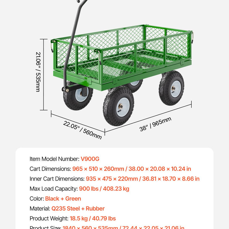 VEVOR Tērauda dārza ratiņi, 408 kg kravnesība, smagsvara modelis, 25 cm riepas