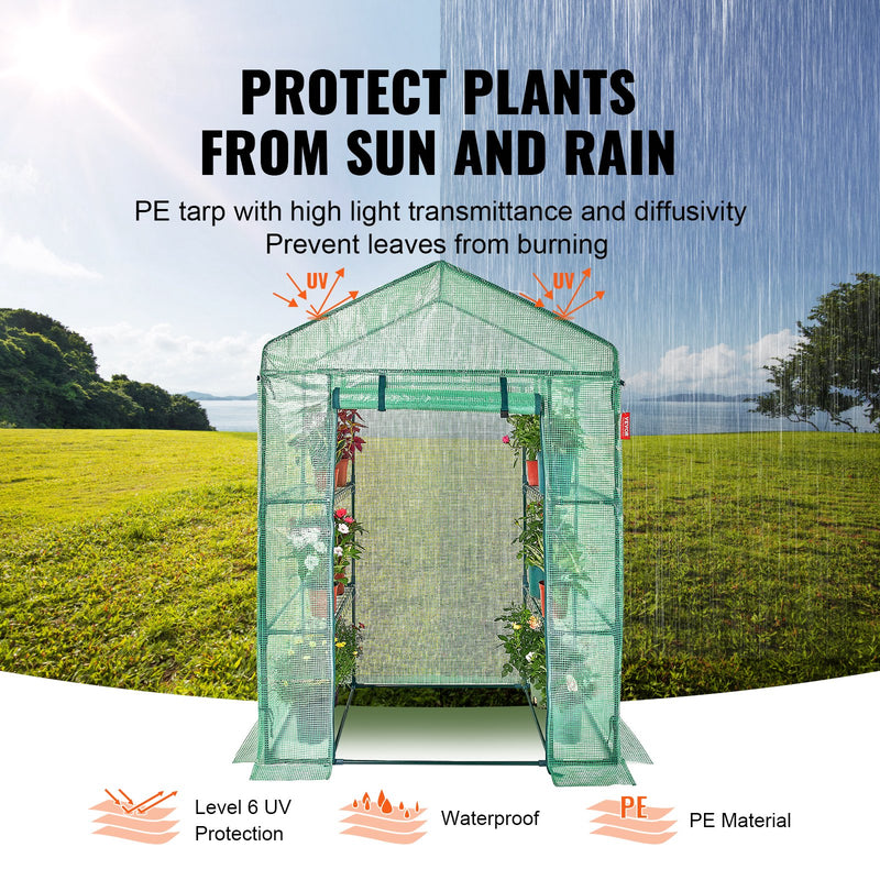 Pieejams 10 dienu laikā! VEVOR siltumnīca  1.40 x 0.73 x 2.04 m, uzstādāma dažu minūšu laikā, augstas stiprības PE pārsegs ar durvīm un logiem un ar pulverkrāsotu tērauda rāmi, piemērots stādīšanai un uzglabāšanai, zaļa